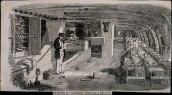 Interior of sickbay, HMS Belleisle, Crimean War. Credit: Wellcome Library, London.V0015417 interior of the Belleisle Hospital ship in Faro